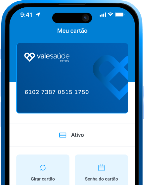 App Vale Saúde evidenciando cartão virtual no aplicativo